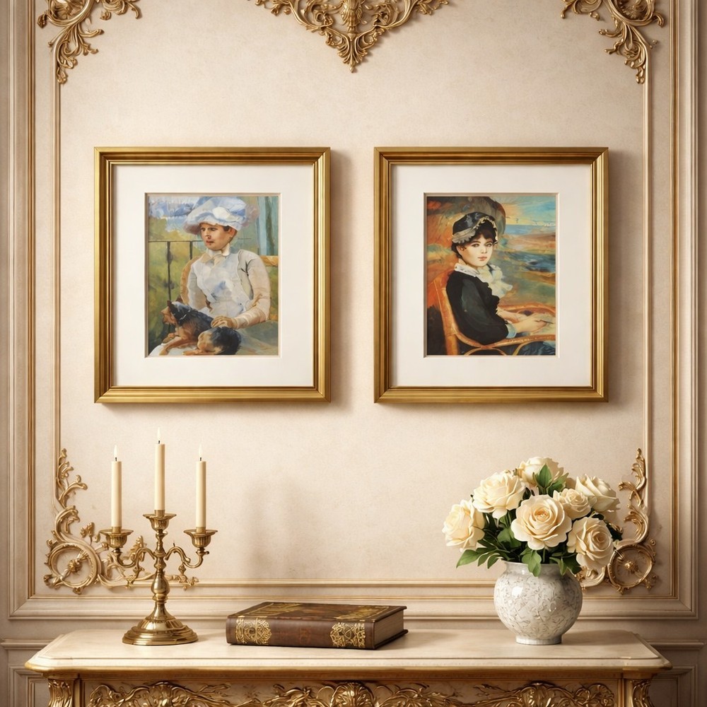 Pair of 2 Fine Art Reproductions Renaissance impressionist Paintings 1880s