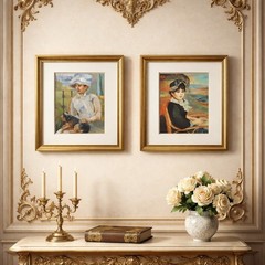 Pair of 2 Fine Art Reproductions Renaissance impressionist Paintings 1880s