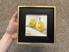 ORIGINAL OIL PAINTING STILL LIFE PEARS FRUIT SIGNED FRAMED 4×4