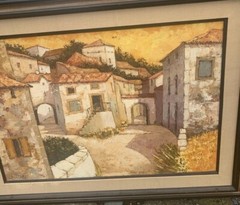 Tuscan Italy Village Street Scene Sunset Quaint Villas Heavy Oil Canvas Large