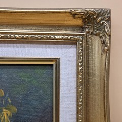 Vintage Still Life Oil Painting Fruit Basket Apple Pear Grapes Framed Art Signed