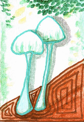 ACEO original abstract mushroom nature series 8 of 12 size 2 1/2″-3 1/2″