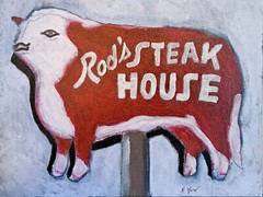 Sky blue red acrylic ink „Steak House“ Limited 1/1 8×10″ signed by artist