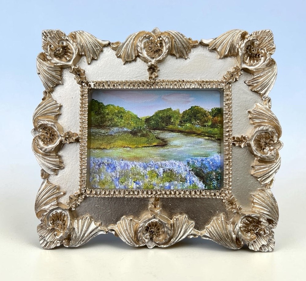 “Bluebonnet Riverbend” • Landscape mini print in vintage style ornate frame