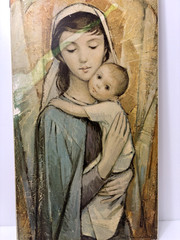 Vtg Madonna & Child Peter Brandstatter Art Wall Hanging Painting Mary Baby Jesus