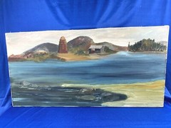 Vintage Oil on Canvas, Coastal Scene, 30″ x 15″ ~ Canvas on Stretcher only