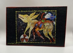 Michel Delgado Mixed Media Painting On Wood Board “Running With The Beast”