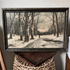 VTG Winter Landscape Print Snow Forest Path Ornate Gold Black Frame 16×24