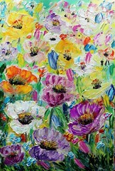 Textured Wildflower Painting 24×36 Colorful Floral Impasto Wall Art Canvas