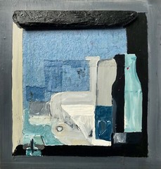 Study of STILL LIFE WITH BOTTLES by Amedee Ozenfant – Grey Blue Collage Painting