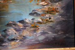 Original Art Painting OIL ON CANVAS Signed M.BAKER Framed AUTUMN MOUNTAIN STREAM