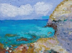 Oil original painting on canvas size 14×11 inches Rocky shoreline