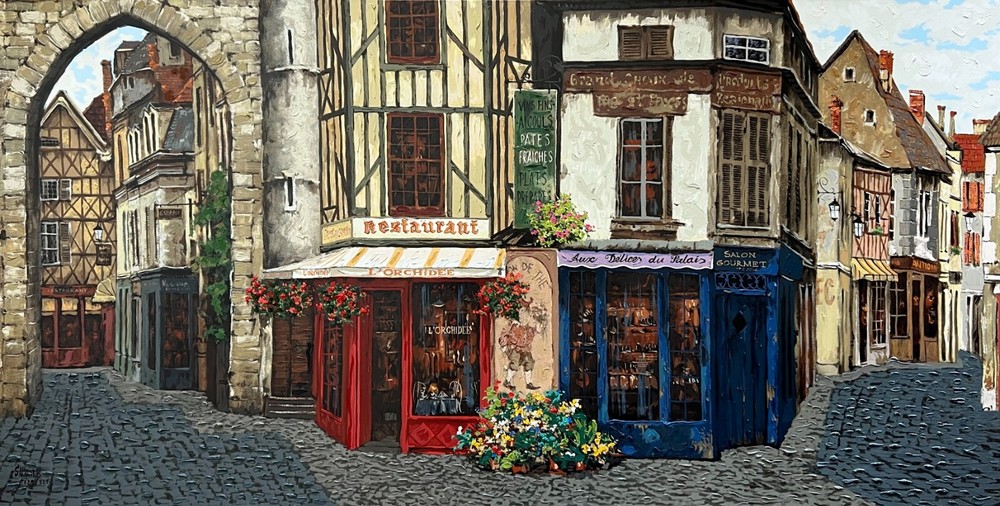 VIKTOR SHVAIKO „SALON DE“ 28″ X 54″ S/N HAND EMBELLISHED SERIGRAPH CANVAS