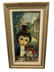 ORIGINAL QUALITY ART FRENCH SCHOOL NAIF IN PARIS BIG EYES SGND SERINI CUTE