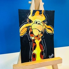 Original ACEO Abstract Giraffe Animal Painting Wildlife Miniature OOAK New Gift