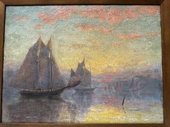 ANTIQUE IMPRESSIONISM PAINTING SUNSET TONALISM NEW YORK COAST BEACH EXHIBITED
