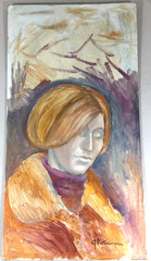 George Kosanovic Oil On Board „Woman In Fall“ Painting 20.5″ x 11.75″