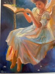 Angel With Book,Original painting oil,16x20in, Christian Religious Spiritual Art