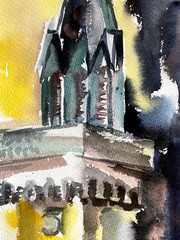 ::HANS LINDENTHAL *1938 CHURCH TOWER WATERCOLOR GALLERY SIGNED RARE GOTHIC DOM