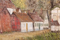 Old Town Cityscape Vintage Oil Painting On Canvas Signed Karl Heinz Moll