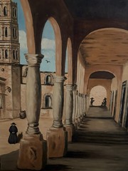 Vintage 1966 Oil Painting Mission Church Tower Fine Art G.G.