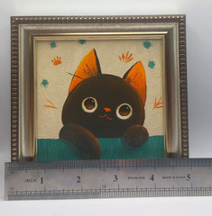 Cute Kitten Original Oil Painting Naive Painting 4×4 inches Signed and Framed