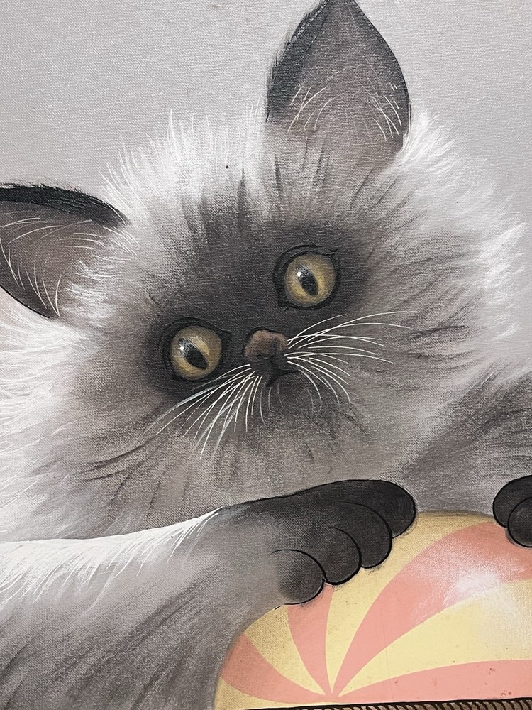 Painting Original Oil On Canvas Cats Artist R. Atkins Signed 50″ x40” X 2”
