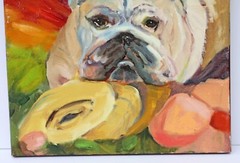 BETH GANDY “Bulldog Portrait” Painting – Oil on Canvas 12 x 12 inch – SO CUTE