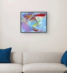Hand Painted 11×14 Abstract Acrylic Red Teal Canvas FINELLI ORIGINAL Decor G#23S