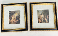 Vintage Set of 2 Cherubs Angels Picture Painting Golden Frame 9“ x 10“