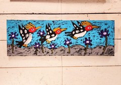 John Sperry Outsider Southern Primitive bird Folk Art Woodpeckers Painting Birds