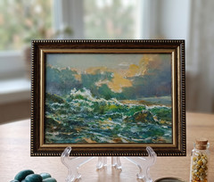 Seascape Original Oil Painting 7×5 Framed Signed Sunset Ocean Wave Beach Art