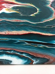 Original Abstract Painting Red Center Dark Blue Flowing Layers Artwork, 12×24