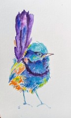 colorful blue bird Original art,watercolor Painting home Decor nature lovergift