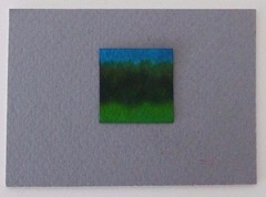 BLUE SKY GREEN LANDSCAPE Miniature Pen Ink Mini Painting 1″x1″ Julia Garcia NEW