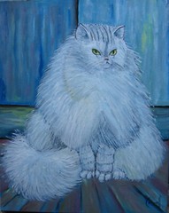 soft PET cat FLUFFLES oil painting 16×20 canvas original art signed CROWELL