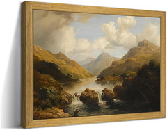 Framed Vintage Landscape Wall Art Home Decor, Retro Mountain Vintage Painting Pr