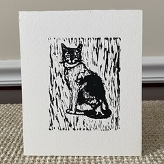 Original Woodblock Cat Etching By Fran Ritchie Yost