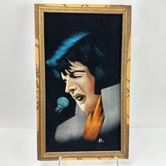 Vintage Elvis Framed Velvet Wood Wall Painting 13.5″ x 22″ Read Condition