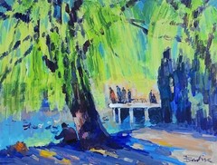Oil painting Near Lake landscape Ukrainian painter Cardboard Unframed original
