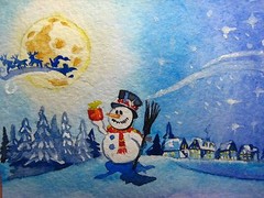 Snowman Snow Winter Christmas Santa Reindeer Sleigh Nature ACEO Art