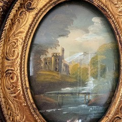 Traditional Still Life Oil Painting „Ruined Castle“ Handcrafted Small Art