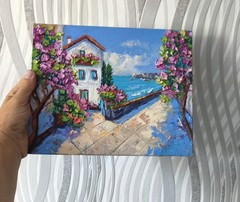 Seascape Original Art IMPRESSIONISM Oil Painting on Canvas Board Seaside 25x20cm