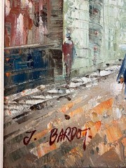 Vintage Signed Oil Painting French Street Scene J. Bardot France Eiffel Tower
