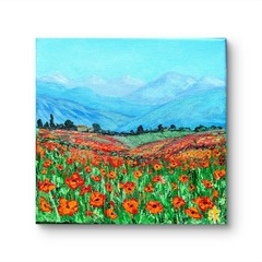 Susan Tolle-Knight Red Poppies 8×8 Canvas Original Acrylic Painting Home Decor