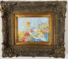 Colorful Impressionist Floral – Original Oil – Massive Ornate Wood Frame