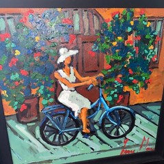 Large Framed Woman Nature Yvonne Mora Acrylic On Canvas Impressionist Floral