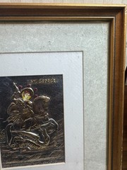 Peter Zoudis St George Fine Silver 999+ 24k Gold Relief Icon Framed Ruby COA