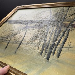 Erik Lönsjö Swedish Oil/canvas Landscape Painting On Carved Frame Needs Cleaning