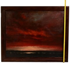 WALTER TEUNINK Original Vintage Signed Landscape Seascape Red Clouds Painting